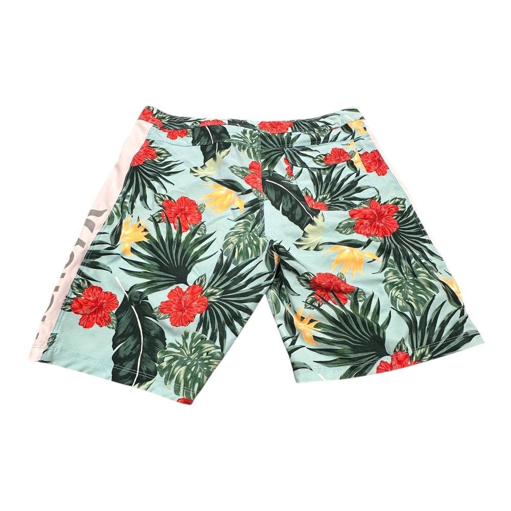 Hurley Shorts Men 36 Green Red Floral Boardshorts Surf Performance Stretch 13535